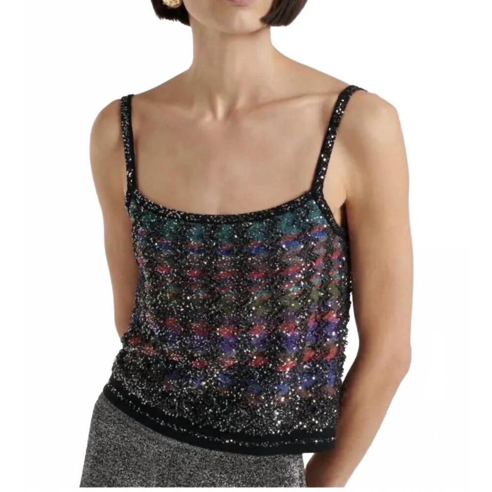 NEW MISSONI sequin embellished striped top in black multi